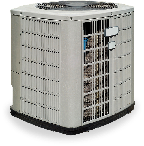 Outdoor air conditioning unit on black background.